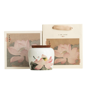 Ceramic <b>Tea</b> Canister 720ml With Lid Lotus Pattern Gift <b>Box</b> For Tieguanyin <b>Tea</b> Storage Jar Household Airtight Moisture Proof - Product Image 5