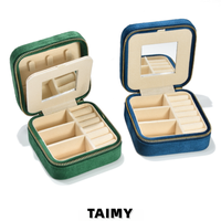 Boîte à bijoux carrée personnalisée avec logo, nouvelle boîte de rangement en velours avec miroir et compartiments divisés pour femmes, cadeau en gros