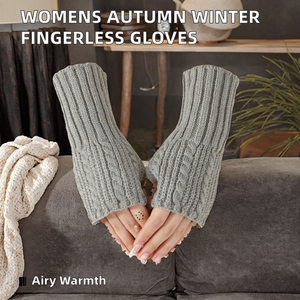 Women's Winter Half-finger Open-finger Arm Warmers Breathable Plain Casual Fingerless Gloves Acrylic/Cotton Crochet - Product Image 2