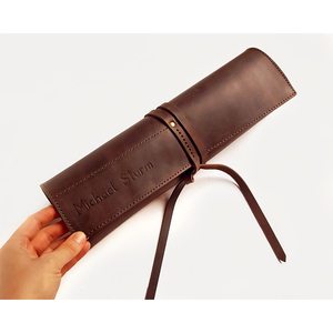Outdoor Brown Pu Leather Knife <strong>Tool</strong> <strong>Roll</strong> up Bag Tableware Knife Organizer - Product Image 2