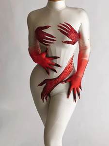 Diseñador Stretch Skinny Hand Show Cosplay disfraz baile leotardo señora Bodycon mamelucos Club Bodysuits mujeres monos de una pieza - Product Image 6