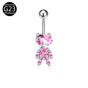Joli <span class=keywords><strong>piercing</strong></span> de <span class=keywords><strong>nombril</strong></span> OEM en titane, série rose, avec zircon, motifs chat, papillon, ailes d'<span class=keywords><strong>ange</strong></span>, pour filles, vente en gros - Product Image 4