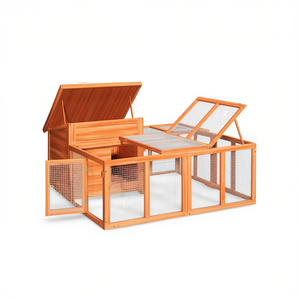 Jaula para conejos de madera de pino maciza de 57.1 x 48.4 x 26.6 pulgadas, jaula para mascotas de exterior, duradera, rectangular, de estilo simple. - Product Image 1