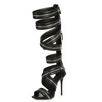 Bottes longues à talons hauts pour femme, grande taille 46, à bout ouvert, avec fermeture éclair croisée et à l'arrière, à lanières, pour l'été, coupe large