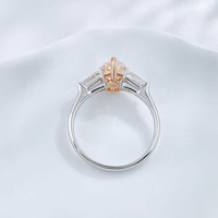 Anelli di Fidanzamento di Lusso a Goccia con 3 Diamanti Rosa Fantasia Coltivati in Laboratorio, in Oro Rosa e Bianco 18K, Anelli alla Moda per Donne
