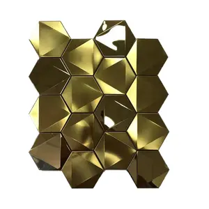 BOTON STONE Decoration esagono metallo inossidabile bronzo <span class=keywords><strong>rame</strong></span> acciaio irregolare mosaico piastrelle dorate - Product Image 1