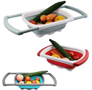 <span class=keywords><strong>Passoire</strong></span> pliable en <span class=keywords><strong>silicone</strong></span> au-dessus de l'évier avec poignée <span class=keywords><strong>rétractable</strong></span> pour la cuisine - Product Image 3