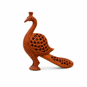 Statue de paon en bois artisanale |   Figurine d'oiseau en bois sculpté |   Décoration d'intérieur - Product Image 2