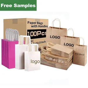 Wholesale Custom Luxury Craft Gift Brown White Packaging Bolsa De Papel Printed Shopping Bag Kraft Paper Bags With Your Own Logo