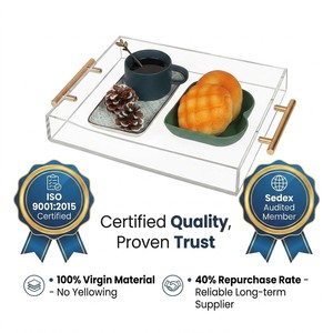 Plateau de service en acrylique de haute qualité avec poignées en métal doré, design personnalisé, prix d'usine en gros, décoration transparente pour la cuisine et la maison - Product Image 4