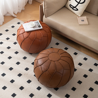 Pouf ottoman sphérique en similicuir, housse rembourrable, repose-pieds, siège de sol, pour vêtements usagés, jouets, décoration latérale de canapé de salon