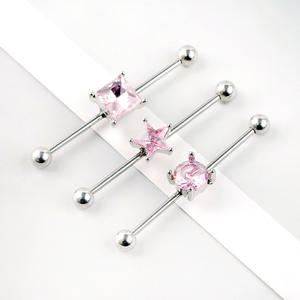 1pc Punk Acier Chirurgical Barbell Long Stud Boucles d'oreilles Coeur Étoile Carré Zircon Rose Blanc CZ 38mm <span class=keywords><strong>Oreille</strong></span> <span class=keywords><strong>Piercing</strong></span> <span class=keywords><strong>Industriel</strong></span> - Product Image 4