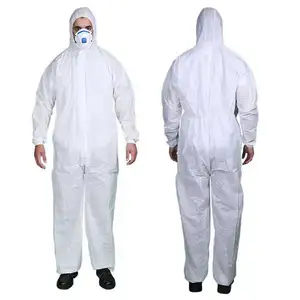 3-Layer Polypropylene SMS Breathable Coveralls with Hooded Serged seam style ASTM F903 Chemical Penetration coverall