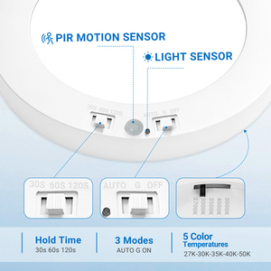 US/CA 7'' Bewegingsmelder+Lichtsensor AC 120V 5CCT ETL Plafondlamp 30S 60S 120S Vertraging CRI 80+ LED Inbouwlamp voor Ingangsdur - Product Image 3