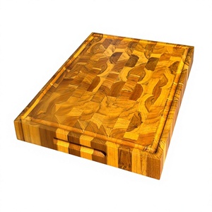 Planche à découper rectangulaire en bois de teck, épaisseur 1,5 cm, durable, pour cuisine, avec poignée en bois, sans danger pour les aliments, écologique, compatible lave-vaisselle - Product Image 1