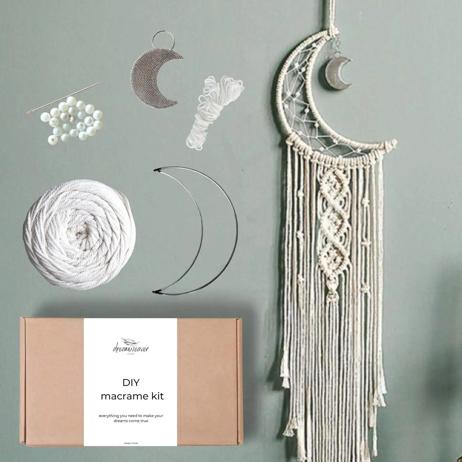 Venta al por mayor haga su propio estilo bohemio minimalista decoración del hogar cuerda de algodón para colgar en la pared Luna macramé DIY Kit atrapasueños