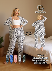 Pigiama da donna Dolado stampato, 2 pezzi, maniche lunghe, taglie XL-3XL, estivo, casual, in 100% poliestere intrecciato - Product Image 2