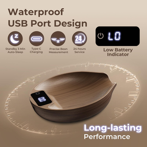 Balance de cuisine numérique portable compacte en bois de noyer avec minuterie, charge USB Type-C, mesure 2 kg 0,1 g, pour café et thé. - Product Image 3