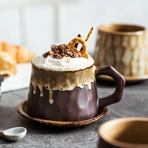 Creative rétro poterie <span class=keywords><strong>expresso</strong></span> <span class=keywords><strong>tasse</strong></span> soucoupe grande 300ml personnalisé lavable à la main en gros verres cadeau Option bricolage Logo Option - Product Image 2