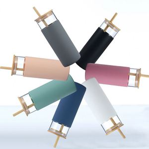 แก้วน้ำ แก้วน้ำทรงสูง ขวดน้ำดื่ม หลอดซิลิโคน ปลอกป้องกัน ฝาไม้ไผ่ - Product Image 2