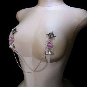 BANSEY Collar de cristal rosa con pinzas para pezones, cadena de cuerpo con colgante, arnés de pecho sin perforaciones para mujer, ideal para discoteca - Product Image 5