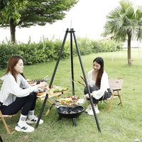 Barbecue au charbon de bois à hauteur réglable, trépied portable pour le camping avec foyer intégré, parfait