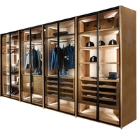 Armoire de dressing moderne personnalisée conçoit des armoires de placard à portes en verre mobilier de chambre à coucher avec tiroirs de rangement à LED armoires en verre