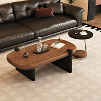 Ensemble de 2 tables basses de salon modernes et durables en noyer et bois noir, design ovale et rond