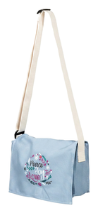 Sac messager en toile bleu pastel avec logo personnalisé, cadeau promotionnel d'entreprise - Product Image 2