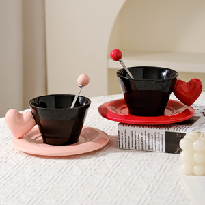 Creative Heart Shaped Handle Ceramic Coffee <b>Cup</b> and Saucer Set with Spoon - Product Image 3