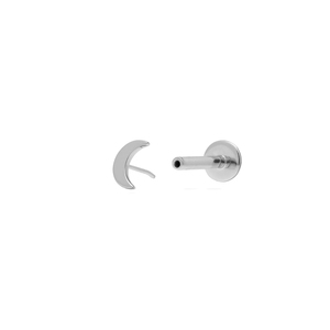 Pendientes de botón de plata de ley S925 con diseño de luna brillante, 18G, parte trasera plana, sin rosca, de presión - Product Image 2