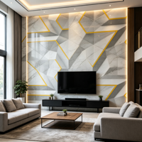 Panneau mural décoratif géométrique 3D en marbre UV gris et jaune pour hall d'hôtel et mur de fond TV, vente en gros usine