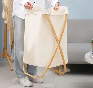 Bán buôn lớn ráp có thể gập lại dung lượng lưu trữ bin giặt giỏ <span class=keywords><strong>x</strong></span> Khung tre giặt cản trở với nắp - Product Image 4