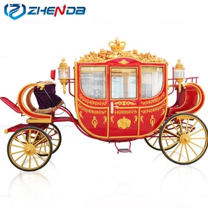 Black Gold Royal Horse Drawn Carriage With Crown Decoration For Wedding Sightseeing - Product Image 2