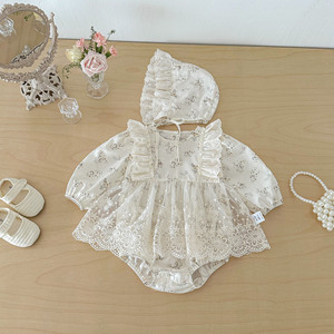 Vestito da neonata in pizzo stile coreano, modello principessa, per la festa dei cento giorni, con dettagli a coniglietto e design avvolgente. - Product Image 3