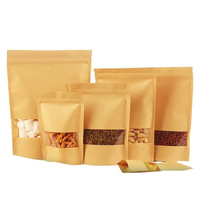 Sachets Doypack personnalisés en papier kraft brun de qualité alimentaire avec fermeture éclair et fenêtre transparente pour snacks, noix et thé
