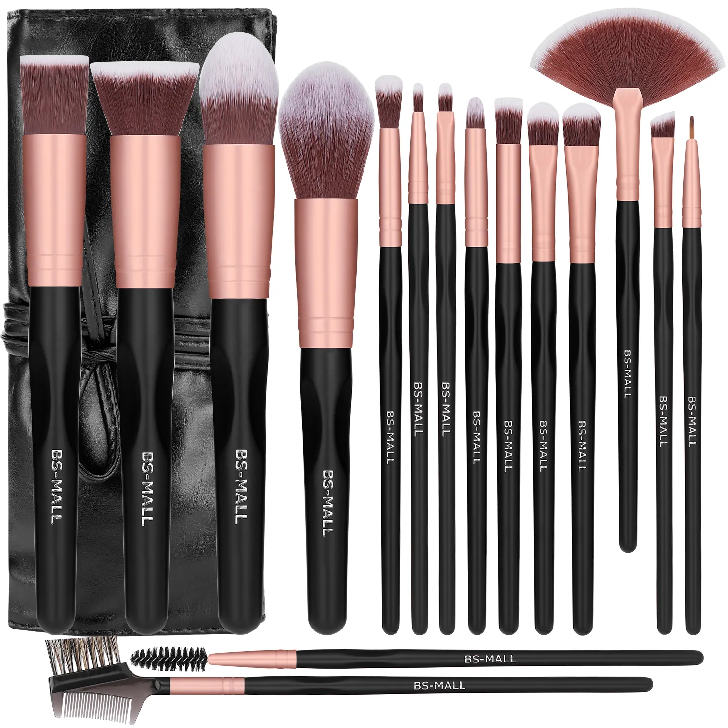 Makeup Brush Tool Set 16pcs Rose Gold Make Up Cosmetic Brush Tools Concave Convex Handle Makeup Brushes Set With PU Bag