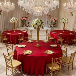 Moderna <span class=keywords><strong>Tovaglia</strong></span> Rotonda Personalizzata <span class=keywords><strong>Rossa</strong></span> 120 132 Pollici in Raso per Eventi Matrimoni Decorazioni Natalizie e Feste - Product Image 3