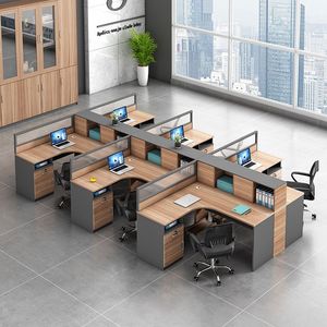 Meja komputer kantor gaya Modern bentuk L Panel kayu kubus Modular meja partisi kantor untuk staf karyawan stasiun kerja - Product Image 3