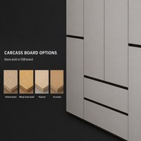 Armoire minimaliste finition taupe mat, poignée noire à rainures, porte à charnières avec 2 tiroirs, dressing moderne pour chambre à coucher, sur mesure