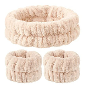 Juego <span class=keywords><strong>de</strong></span> Tres Piezas <span class=keywords><strong>de</strong></span> Diadema y Muñequera Suaves para Lavado Facial Diario para Mujeres y Niñas - Product Image 1