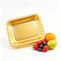 Plateau alimentaire jetable en PET doré de luxe et boîte d'emballage dorée métallique pour supermarchés haut de gamme et fermes (personnalisable)