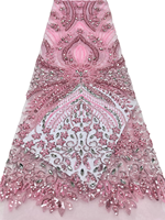 Tissu en dentelle française perlée de luxe NI.AI Aso Ebi avec sequins, tissus en dentelle perlée avec sequins du Nigeria pour robes de soirée et de mariée
