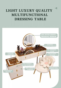 Coiffeuse intelligente avec miroir lumineux à chargement <span class=keywords><strong>sans</strong></span> <span class=keywords><strong>fil</strong></span>, meuble de rangement moderne et minimaliste en bois pour chambre à coucher, idéale pour l'hôtellerie - Product Image 4