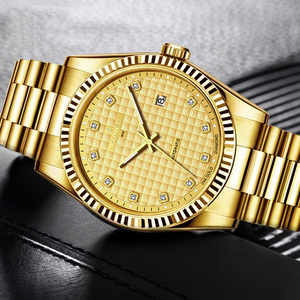 Luxury Gold Men's <b>Automatic</b> Mechanical Watch 40mm Round Dial Sapphire Crystal Date Display Folding Clasp 20mm Band - Product Image 1