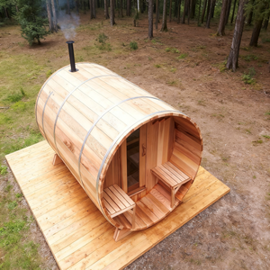 Nouvelle innovation : Sauna extérieur traditionnel en cèdre en forme de baril avec vue panoramique en verre - Product Image 3
