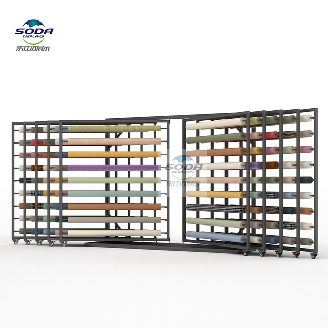 Wholesale Custom Modern Metal Anti Rust Freestanding Display Racks Textile Fabric Showcases for Building Material Stores