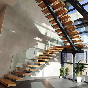 Escalera de Vidrio Interior de Nuevo Diseño <span class=keywords><strong>Alucasa</strong></span> con Peldaños de Madera Sólida, Diseño de Escalera de Vidrio Flotante - Product Image 6