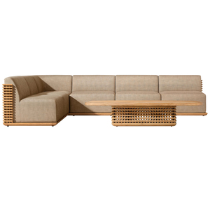 Ensemble de canapés de luxe en teck naturel au design nordique canapé en bois massif de jardin mobilier d'hôtel d'extérieur table et chaises longues - Product Image 6