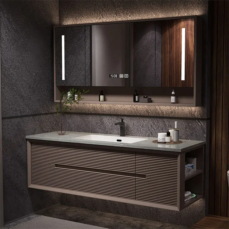 Customized 60 72 Inch Vanity Bathroom Furniture Mirrored Cabinets Modern Melamine Rectangle Bath Cabinet